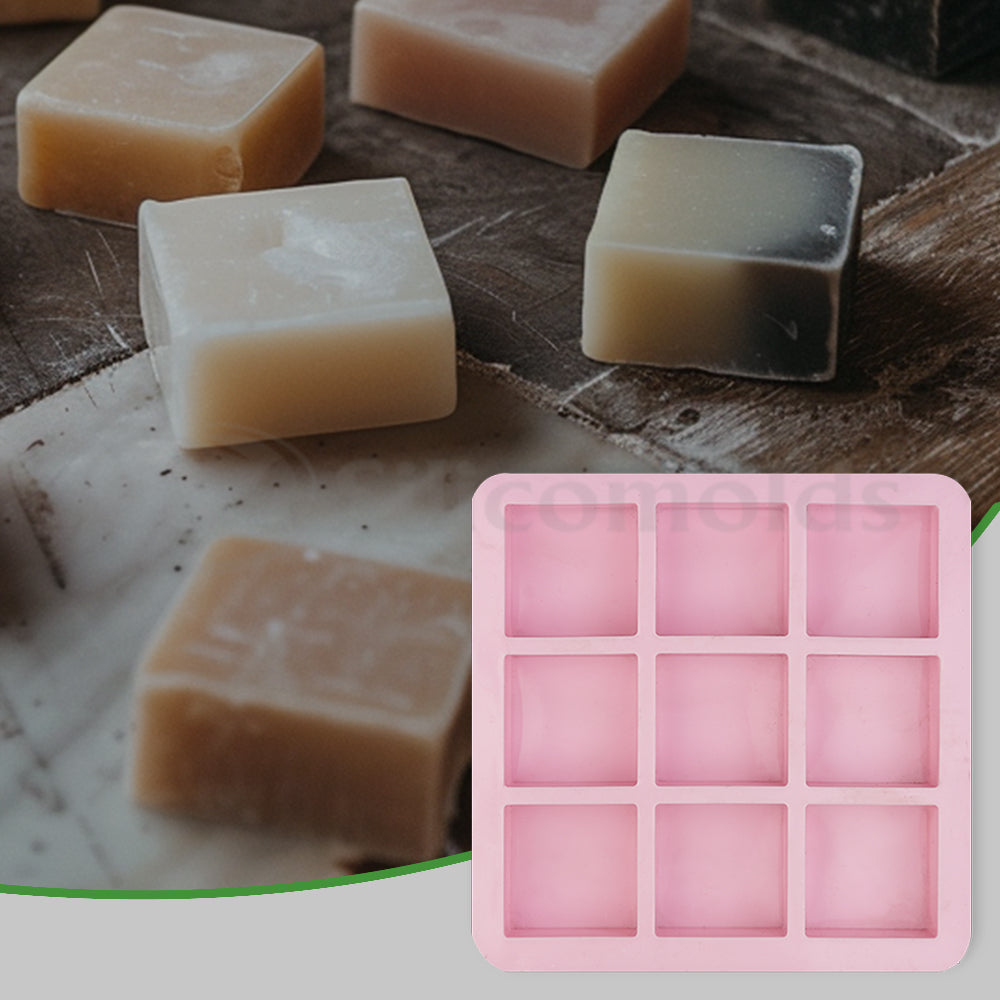 SILICOMOLDS - 100gms - Square Shape - 9 Cavities Silicone Soap Mold-URP028SM